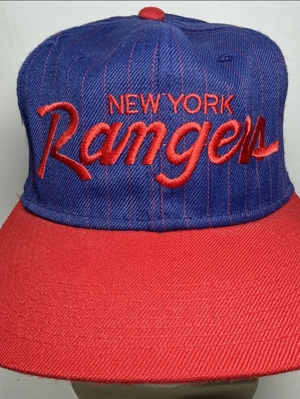 Vtg Sports Specialties New York Rangers Script Pinstriped Snapback Hat/Cap Rare